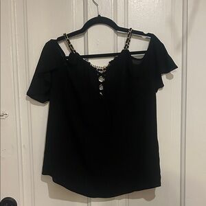 Elegant Black Cold Shoulder Top with Gold Chain Details